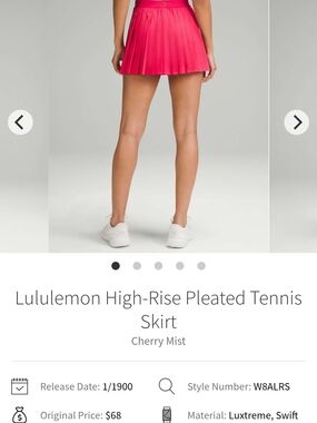 Lululemon High‑Rise Pleated Tennis Skirt - Cherry Mist EUC